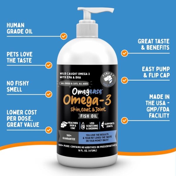 Omegease 100% Pure Omega 3 Fish Oil for Dogs & Cats 8 oz - Skin & Coat Supplement, Less Scratching & Shedding, Supports Joint Function, Immune, Brain & Heart Health. Natural EPA + DHA Fatty Acids - Image 3