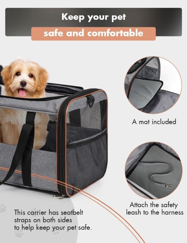 Lekereise Cat Dog Carrier with Wheels Airline Approved Rolling Pet Carrier with 1 Bowl, Grey - Image 4