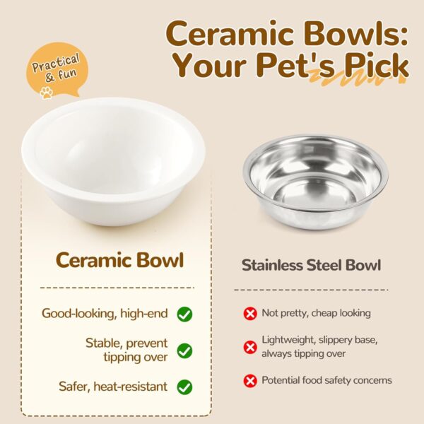 1.5Cup Pet Bowl with Mat Set, 2 Ceramic Dog Bowls for Small Size Dog, Non-slip Waterproof Silicone Dog Feeding Mat, Puppy Dog Food Bowl, Dog Supplies, Pet Accessories, BPA Free——Beige - Image 2