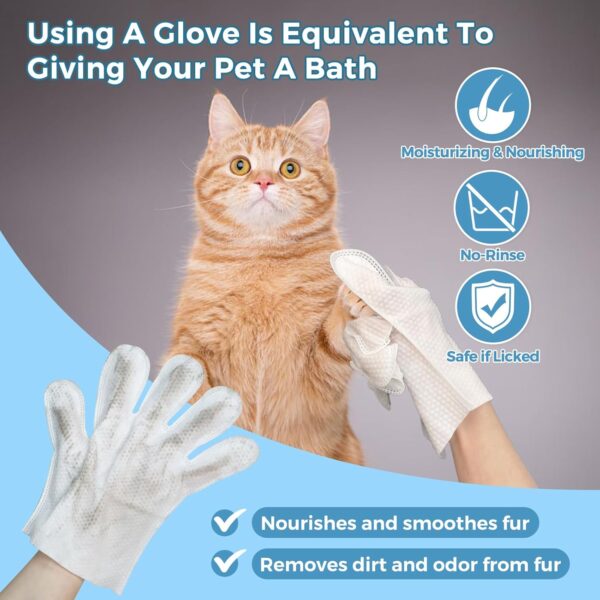 Pet Bathing Wipes for Dogs & Cats, Cleaning & Deodorizing Grooming Gloves, Nourish Fur Glove Wipes for Daily Care and Traveling, Rinse Free，6 PCS - Image 3