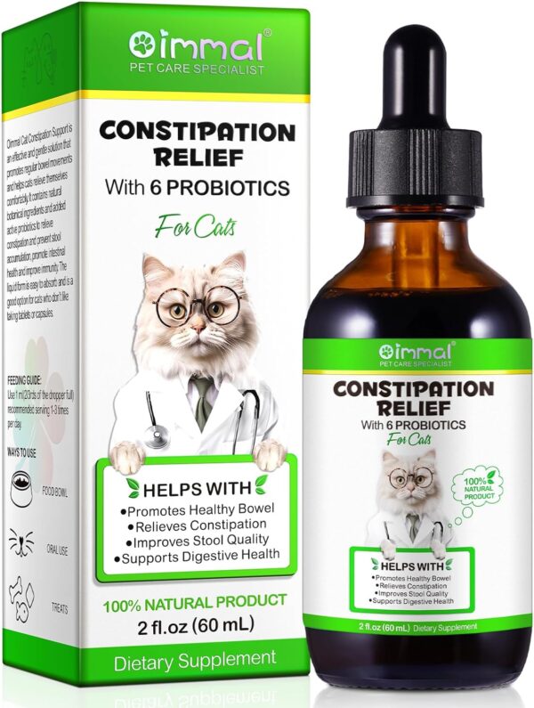 Cat Constipation Relief, Cat Constipation Liquid Drops Supports Cats Laxative Relief - Pet Herbal Supplements for Cats, Cat Laxative Constipation Relief, Chicken Flavour - 2 Fl Oz / 60ml