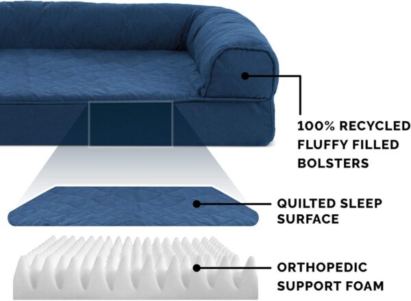 Furhaven Orthopedic Dog Bed for Large/Medium Dogs w/ Removable Bolsters & Washable Cover, For Dogs Up to 55 lbs - Quilted Sofa - Navy (Blue), Large - Image 4