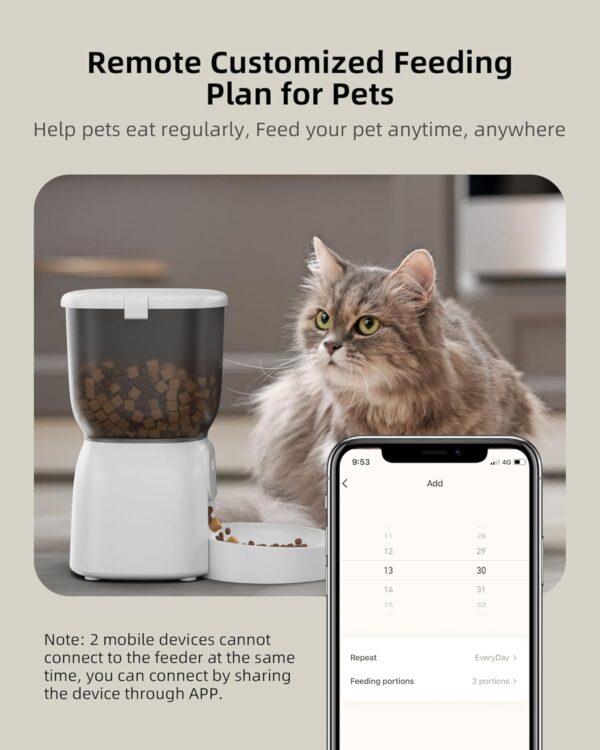 Smart Automatic Cat Feeder - WiFi Cat Food Dispenser with APP control Up to 15 Portions((8g/portion) 10 Meals Per Day, Dual Power Supply Pet Feeders for Cats/Dogs (4L/16.9 Cups) - Image 3