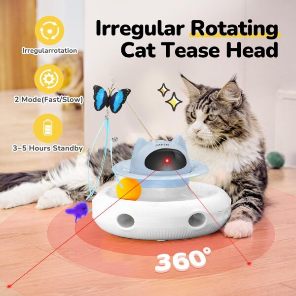 Cat Toys,4-in-1 Interactive Toy,for Indoor Bored Adult Cats & Kittens,Self Play Automatic Feather Teaser Wand,Catnip Trackball,Laser Pointer,Random Pop-Up Mole Hole,Rechargeable USB Power Blue - Image 4