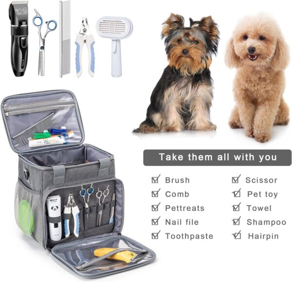 Pet Grooming Bag, Dog Grooming Supplies Organizer Tote Bag, Perfect for Pet Grooming Tool Kit Accessories-Grey - Image 4