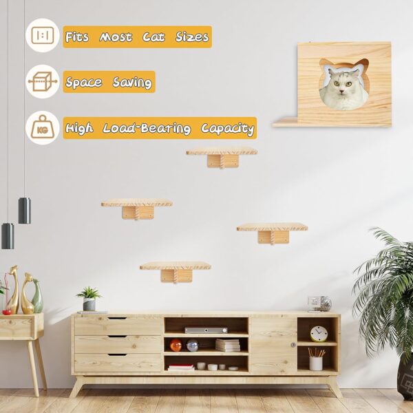 Cat Wall Shelves - Set of 6 Cat Wall Furniture, Cat Shelves and Perches for Wall, Indoor Cat Wall Furniture with 1 Condos House, 1 Cat Corner Rack & 4 Cat Wall Racks - Image 3