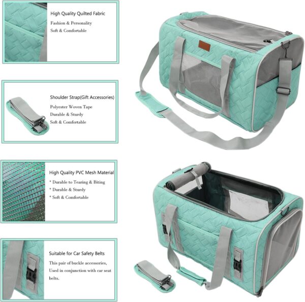 HSC PET Cat Carrier Small Dog Soft-Sided Quilted Pet Pups Bag Fit Luggage Case Traveling Outdoor Go to Vet, Side Pocket,15 lbs Puppy/18 lbs Cat or Kittens (Light Green) - Image 2