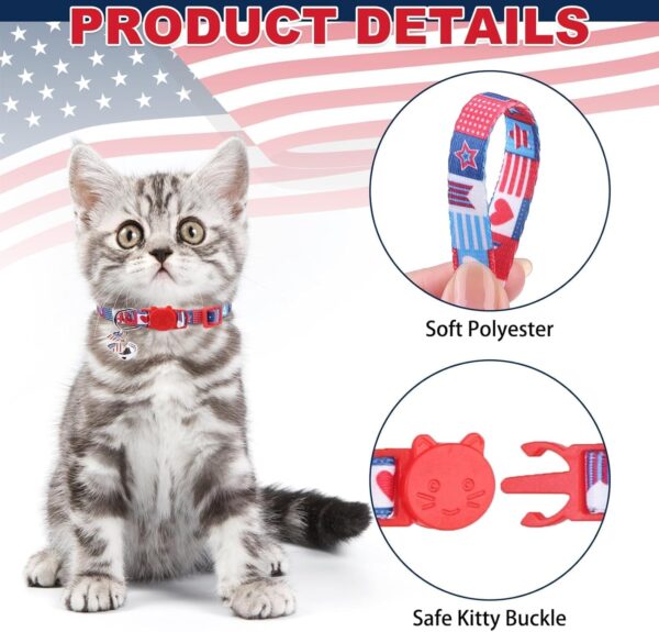 Breakaway Cat Collars with Bell & Cute Pendants - 3 Pack American Flag Adjustable Safety Kitten Collars for Girl Boy Cats Puppy and Small Pets - Image 3