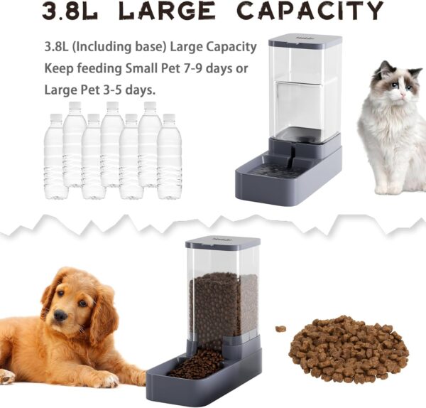 Automatic Cat Feeder and Water Dispenser with Pet Food Bowl,Gravity Food Feeder and Waterer Dispenser in Set for Small Medium Dog Puppy Kitten Rabbit Bunny Large Capacity(3.8L x 2) - Image 3