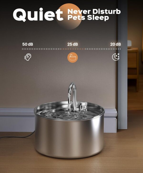 Stainless Steel Cat Water Fountain: Pet Fountains Indoor Metal Automatic Dispenser Cat Waterer Bowls Dog Faucet Bottle Pets 24/7 Running Watering for Drinking Quiet Pump with Filters - Image 5