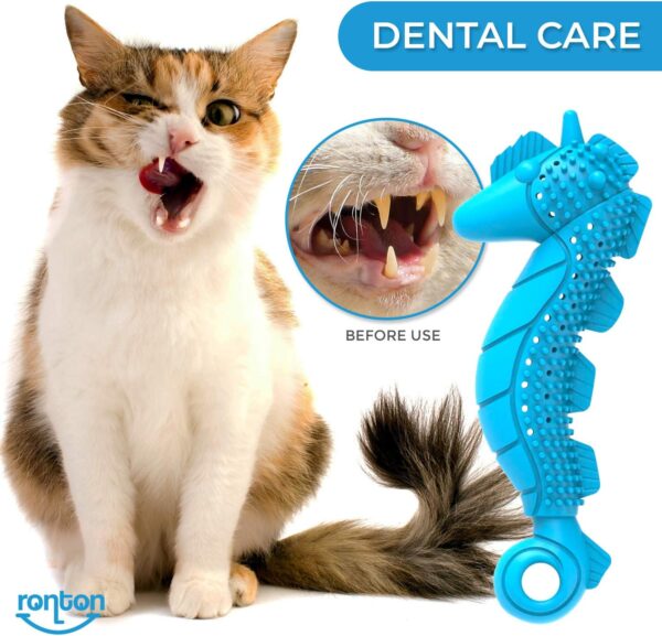 Cat Toothbrush Catnip Toy - Durable Hard Rubber - Cat Dental Care, Cat Interactive Toothbrush Chew Toy (1 Pack_Seahorse) - Image 4