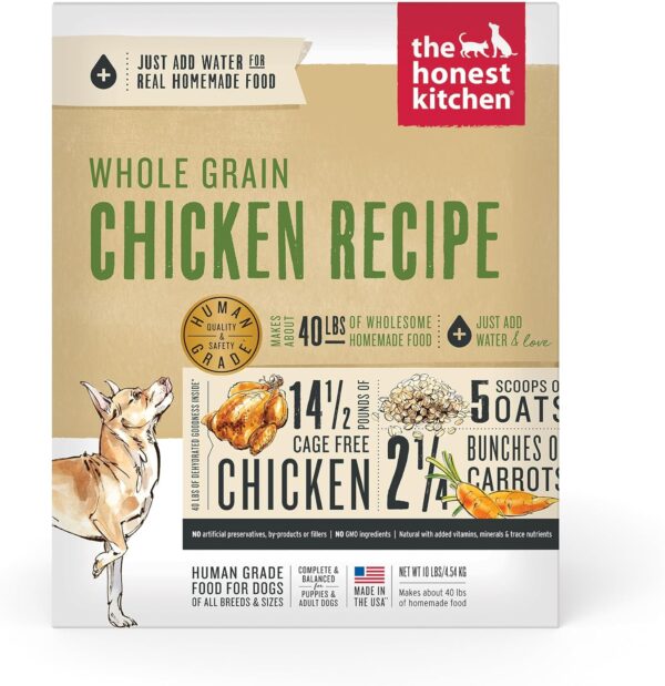 The Honest Kitchen Human Grade Dehydrated Whole Grain Dog Food – Complete Meal or Topper – Chicken 10 lb (makes 40 lbs)