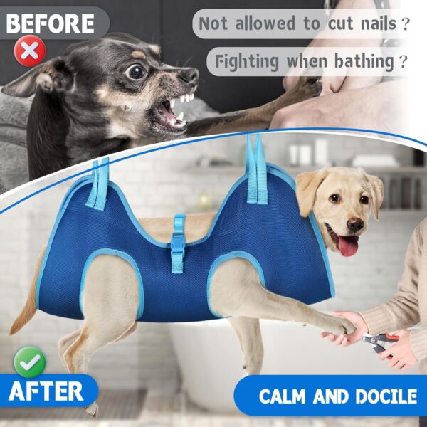 Supet Dog Grooming Hammock for Dog and Cat, Relaxation Pet Grooming Sling Helper, Breathable Pet Grooming Hammock for Nail Trimming, Ear/Eye Car with Nail Clippers/Trimmers/Scissors Blue - Image 4