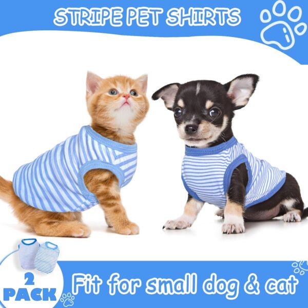 2 Pieces Dog Clothes for Small Dogs Boy Summer Stripe Dog Shirts Cute Soft Chihuahua Yorkie Clothes Pet T-Shirt Breathable Puppy Cat Clothes XS Blue - Image 3