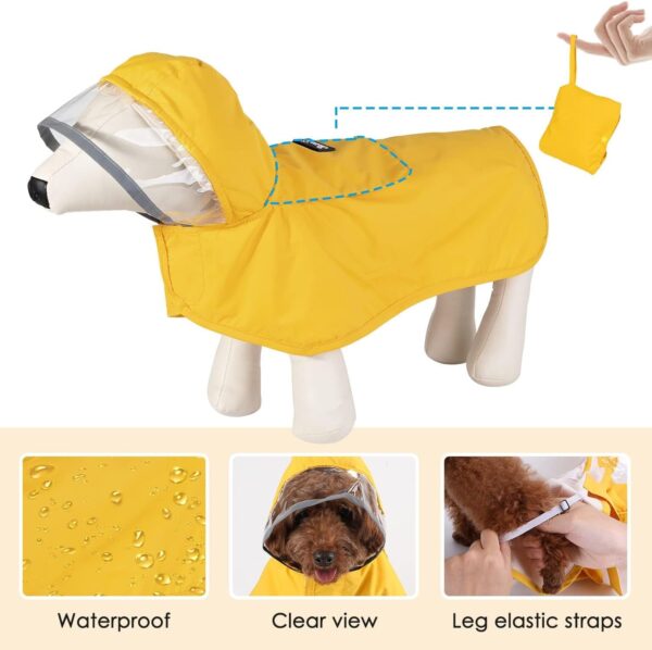 Lukovee Dog Raincoat, Adjustable Dog Rain Jacket with Clear Hooded Double Layer for Large Medium Small Dogs Puppies, Waterproof Dog Rain Coat Poncho with Reflective Storage Pocket & Rim (Yellow, L) - Image 3