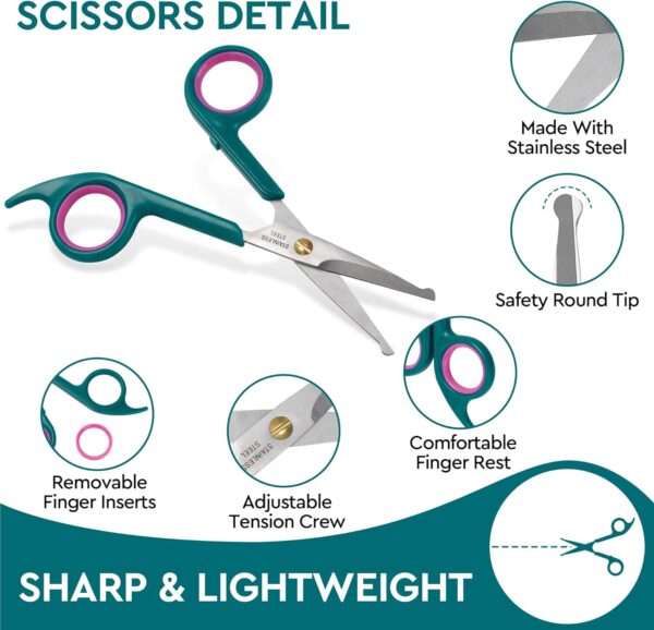 Professional Dog and Cat Grooming Scissors, Pet Grooming Shears, Sharp Stainless Steel Blade With Round Tips - Safety Fur Trimming for Dogs, Cats, Horses (Set of 2) - Image 4