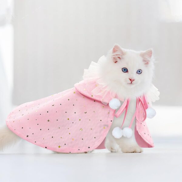 Pet Wedding Costume for Cat Small Dogs, Sparkly Cat Clothes Tulle Cloak for Puppy Kitten, Halloween Dog Outfit Suit for Party Holiday Christmas, Pink - Image 8