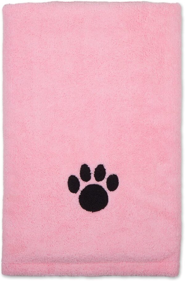 Bone Dry Pet Grooming Towel Collection Absorbent Microfiber X-Large, 41x23.5", Embroidered Pink - Image 2