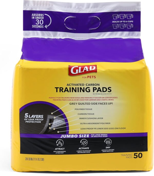 Glad for Pets JUMBO-SIZE/XL Charcoal Puppy Pads, All-in-One | Black Training Pads That ABSORB & Neutralize Urine Instantly | New & Improved Quality, 50 Count - Image 3