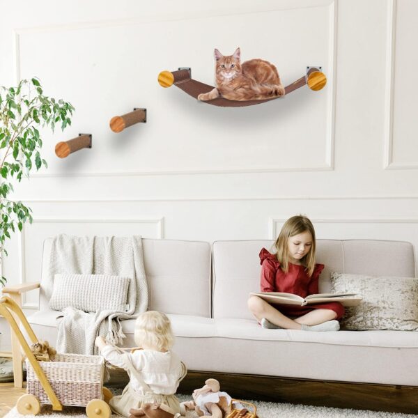 Cat Hammock Wall Mounted Large Cat Perch with 2 Cat Wall Steps - Cat Wall Shelves for Indoor Cats or Kitty - Premium and Modern Cat Furniture for Sleeping, Playing, Climbing (Brown) - Image 7