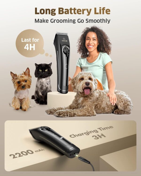 oneisall Dog Clippers for Grooming Doodles Poodles Thick Curly Hair,Low Noise Heavy Duty Dog Grooming Kit with Detachable Metal Blades - Image 3