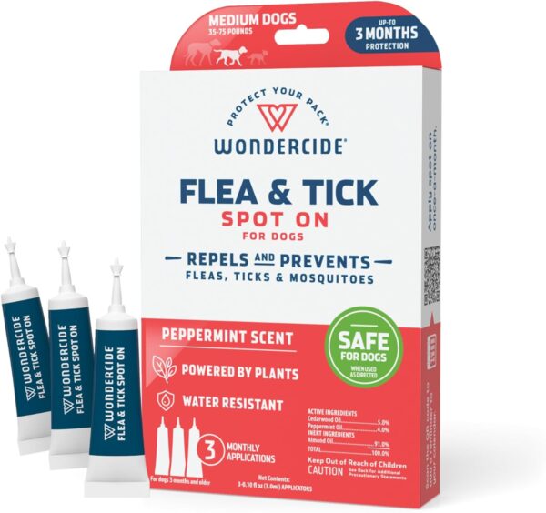 Wondercide - Flea & Tick Dog Spot On - Flea, Tick, and Mosquito Repellent, Prevention for Dogs with Natural Essential Oils - Up to 3 Months Protection - Medium 3 Tubes of 0.10 oz