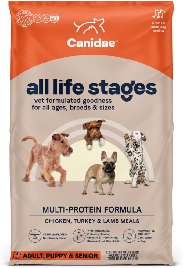 Canidae All Life Stages Premium Dry Dog Food for All Breeds, Multi-Protein Recipe with Chicken, Turkey & Lamb Meals Recipe, 40 lbs, For All Ages & Multi-Dog Homes