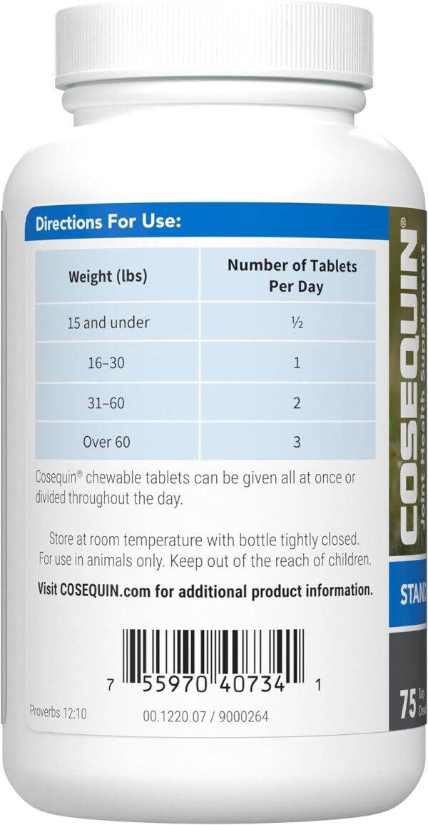 Nutramax Cosequin Standard Strength Joint Health Supplement for Dogs, With Glucosamine and MSM, 75 Chewable Tablets - Image 3