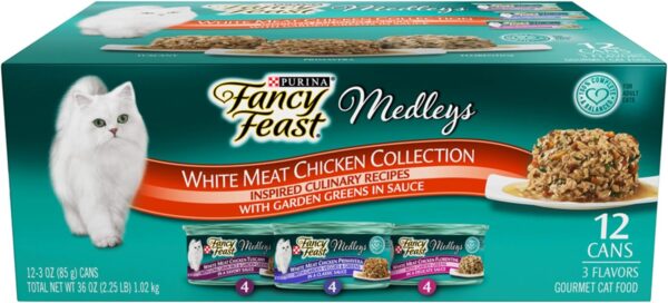 Purina Fancy Feast Wet Cat Food Variety Pack, Medleys White Meat Chicken in Sauce Collection - (Pack of 12) 3 oz. Cans