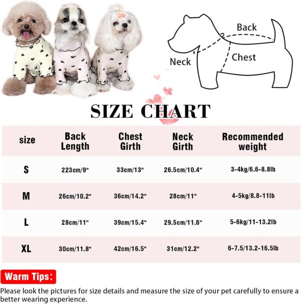 Pet Clothes for Small Dogs Cat Summer Fall Heart Print Shirt Stretchable Ruffle Long Sleeve Outfits for Chihuahua Schnauzer Shih Tzu Yorkie (Pink, Large) - Image 3