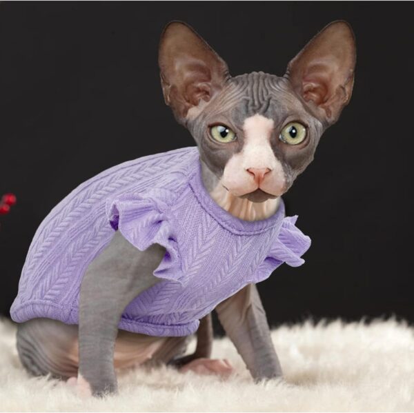 Bonaweite Sphynx Hairless Cat Shirts, Cotton Kitten T-Shirts Cat Vest Pet Clothes, Cute Breathable Cat Wear Devon Rex Gifts, Summer Hairless Cat's Clothes Pajamas Jumpsuit for All Season - Image 7