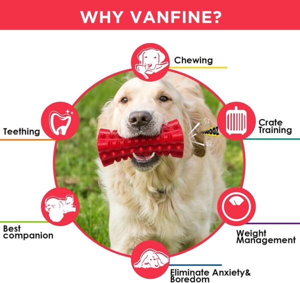 VANFINE Tough Squeaky Dog Toys for Aggressive Chewers - Dog Chew Toys for Aggressive Chewers Large Breed Stick - Durable Dog Toys for Aggressive Chewers Non-Toxic Natural Rubber Beef Flavor (Red) - Image 4