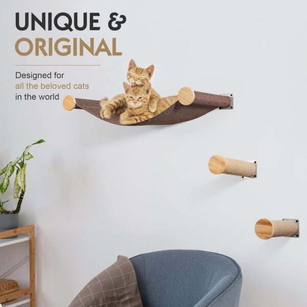 Cat Hammock Wall Mounted Large Cat Perch with 2 Cat Wall Steps - Cat Wall Shelves for Indoor Cats or Kitty - Premium and Modern Cat Furniture for Sleeping, Playing, Climbing (Brown) - Image 4