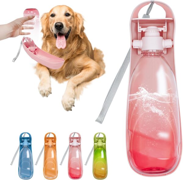 19oz Dog Water Bottle, Collapsible Dog Travel Water Bottle, Portable Dog Water Dispenser with Foldable Drinking Cup Bowl for Walking, Hiking, Lightweight, Leak-Proof, BPA Free, Pink