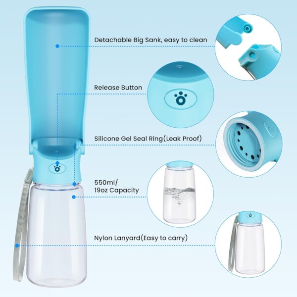 Portable Dog Water Bottle Dispenser [Leak Proof & Foldable] Dog Travel Water Bottle Bowl Accessories for Puppy Small Medium Large Dogs Pet Water Bottles for Dogs Walking Outdoor Hiking 19OZ - Image 2