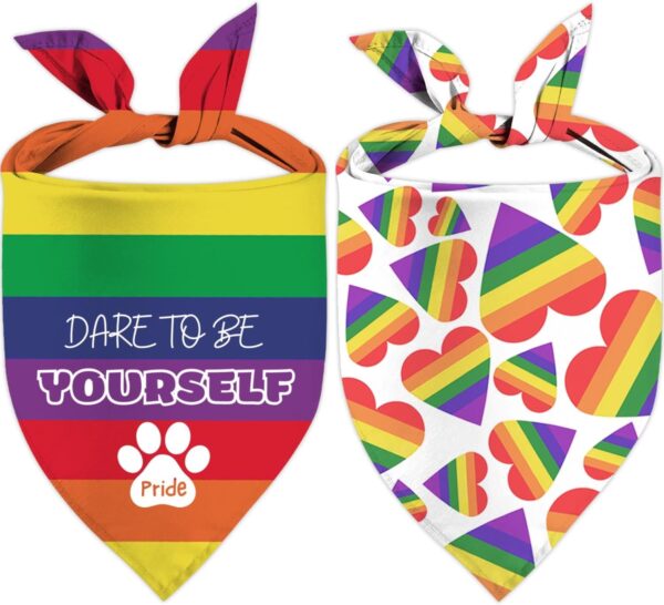 Pride Dog Bandanas, LGBT+ Rainbow Holiday Party Adjustable Pet Decorations 2 Pack Triangle Bibs Cat Scarf Set