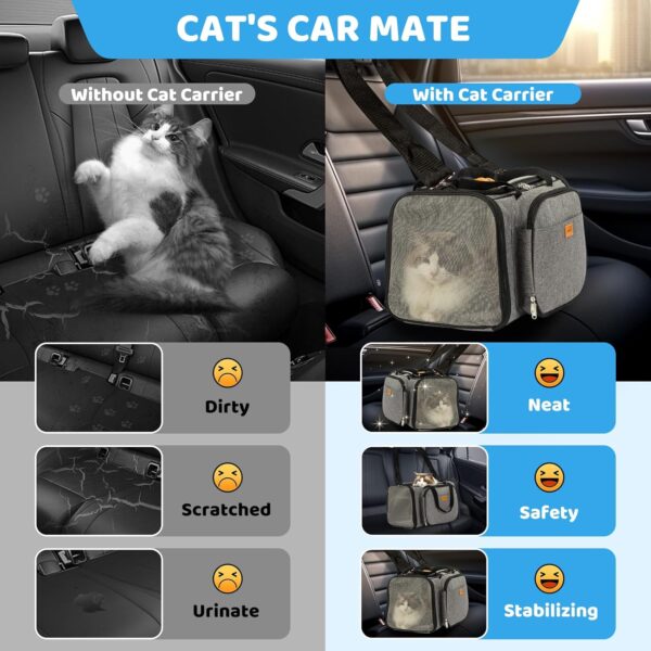 Cat Carrier, Detachable Pet Carrier Airline Approved, 18"x13.4"x11.8" Large Expandable Space 3 in 1 Soft Sided Small Dog Travel Bag, Rabbit Cat Kennel, Pet Mobile Tent Outdoors Indoors (Grey) - Image 7