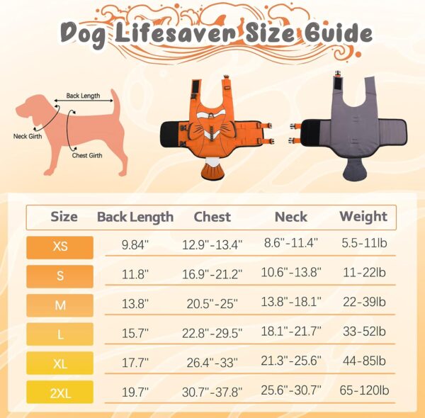 DENTRUN Dog Life Jacket Safety Vests for Swimming, Adjustable Puppy Pool Lake Floats Coat High Visibility Superior Floatation & Rescue Handle, Clownfish Shape Water Vest for Small Medium Large Dog - Image 6