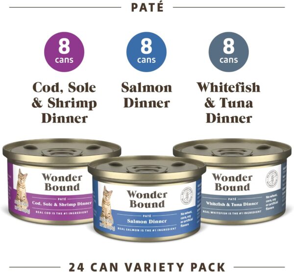 Amazon Brand - Wonder Bound Wet Cat Food, Pate, No Added Grain, Variety Pack (Cod, Sole & Shrimp, Salmon, White Fish & Tuna), 3 ounce (Pack of 24) - Image 3