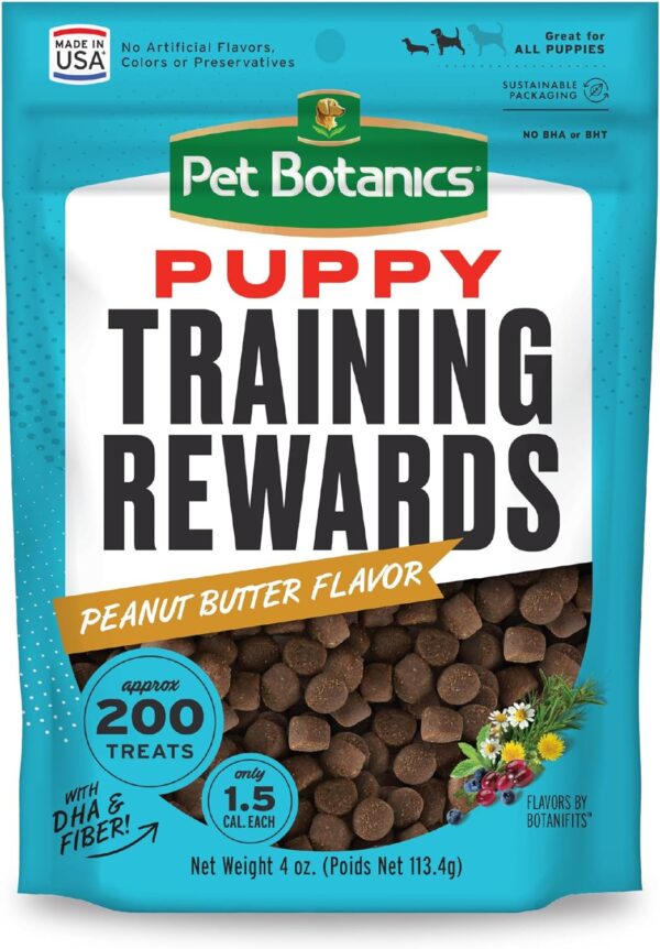 Pet Botanics 4 oz. Pouch Training Rewards Puppy Bites Soft & Chewy, Peanut Butter Flavor, with 200 Treats Per Bag, The Choice of Top Trainers