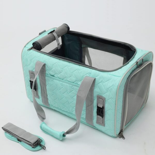 HSC PET Cat Carrier Small Dog Soft-Sided Quilted Pet Pups Bag Fit Luggage Case Traveling Outdoor Go to Vet, Side Pocket,15 lbs Puppy/18 lbs Cat or Kittens (Light Green) - Image 4