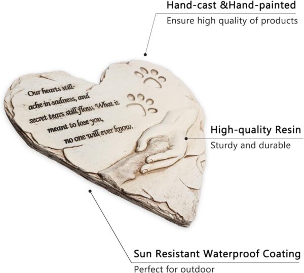 New York Dog Pet Memorial Stones, Hand-Painted Heart-Shaped Loss of Pet Dog Memorial Gifts with Sympathy Poem and Paw in Hand Design, (White) - Image 3