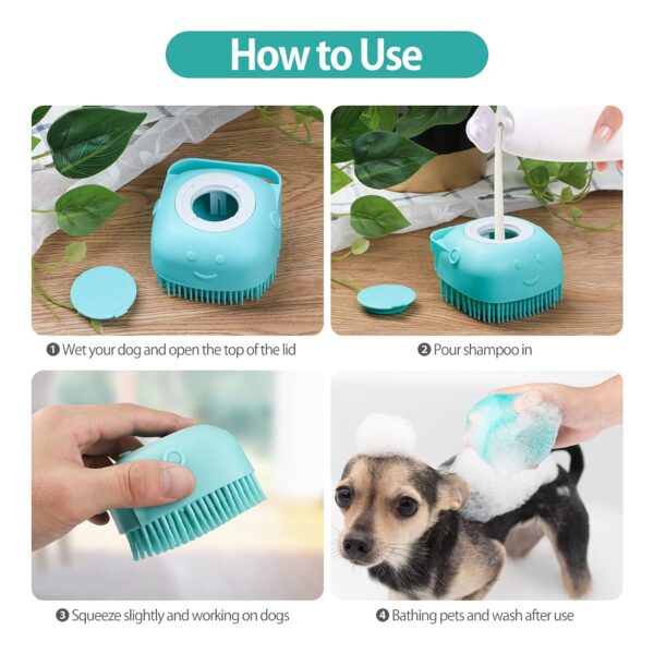 2Pack Dog Bath Brush, Soft Silicone Pet Shampoo Massage Dispenser Grooming Shower Brush for Short Long Haired Dogs and Cats Washing, ISWAYSTORE - Image 4