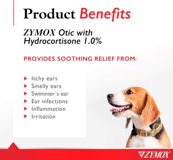 Zymox Otic Enzymatic Solution for Dogs and Cats to Soothe Ear Infections with 1% Hydrocortisone for Itch Relief, 1.25oz - Image 2