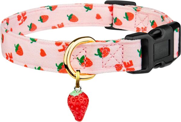 Cotton Handmade Dog Collar Cute and Distinctive Patterns Pink Strawberries with Pendant Cute Dog Collars for Small Medium Large Dogs Girl Dogs Boy Dogs S