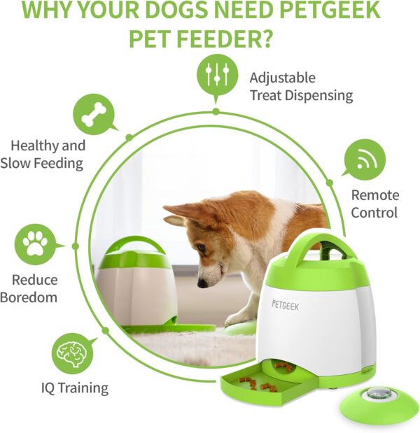 PETGEEK Treat Dispenser Dog Toys, Automatic Pet Feeder with Dual Power Supply and Remote Control, Dog Puzzle Toys and Interactive Dog Toys in One for Indoor or Outdoor Play(Green) - Image 2