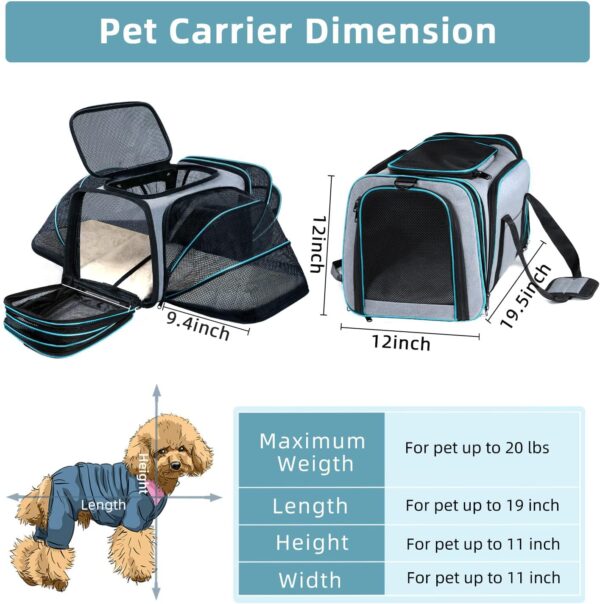 Cat/Dog Airline Approved Expandable Pet Carrier for Small Pets - Removable Pad, Pockets, TSA Compliant - Image 2