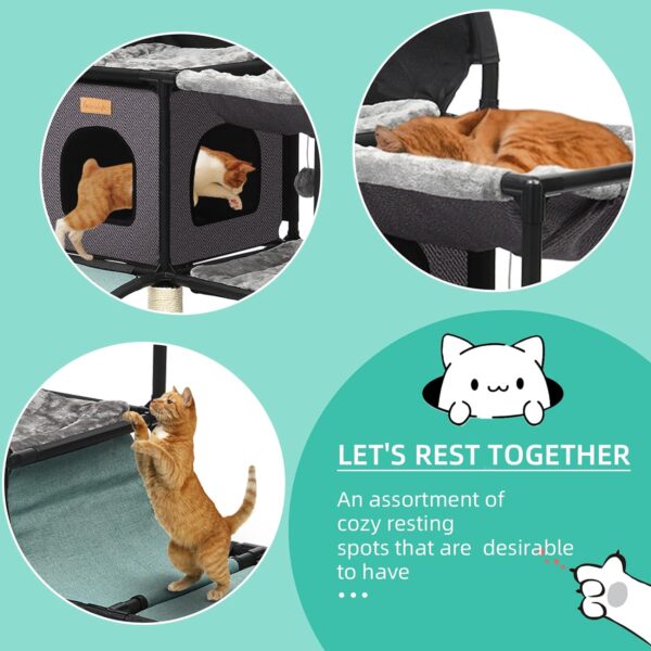 Cat House-Cat Tree for Large Cat Indoor,Suitable for Multiple Cats, Multi-Level Cat Furniture, Cute Cat Bed Cave with Ball Hanging and Scratching Posts for All Seasons (Grey01) - Image 6