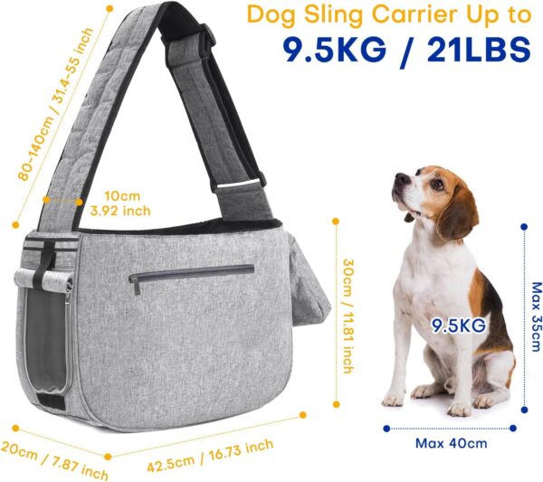 Dog Sling Carrier for Medium Dogs Small Dogs 10-20lbs, Dog Carrier Sling, Pet Carrier Sling with Breathable Windows, Hard Bottom, Hand-Free for Outdoor Travel (Grey) - Image 2