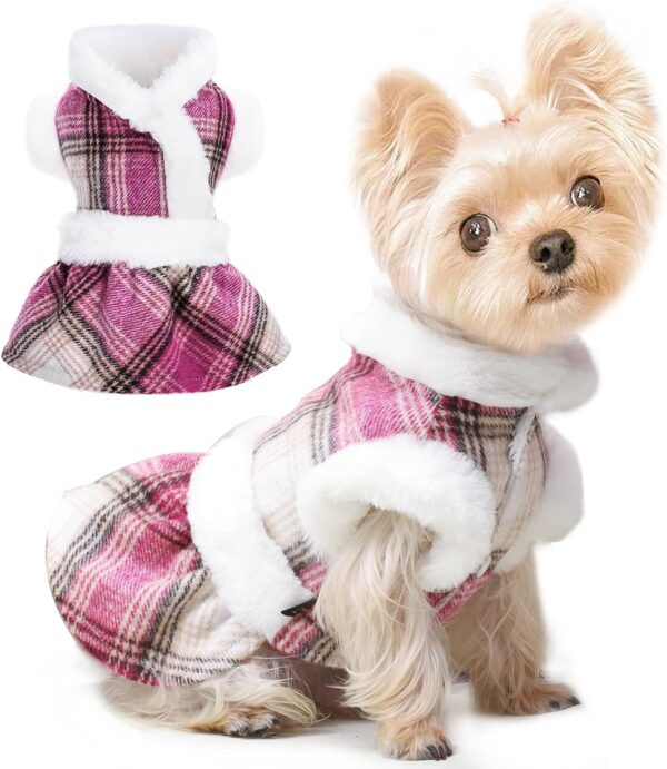 Plaid Dog Dress Puppy Sweaters for Small Dogs Girl Dog Dresses Dog Sweatshirt Pet Winter Clothes Cat Apparel (X-Small, Rose)